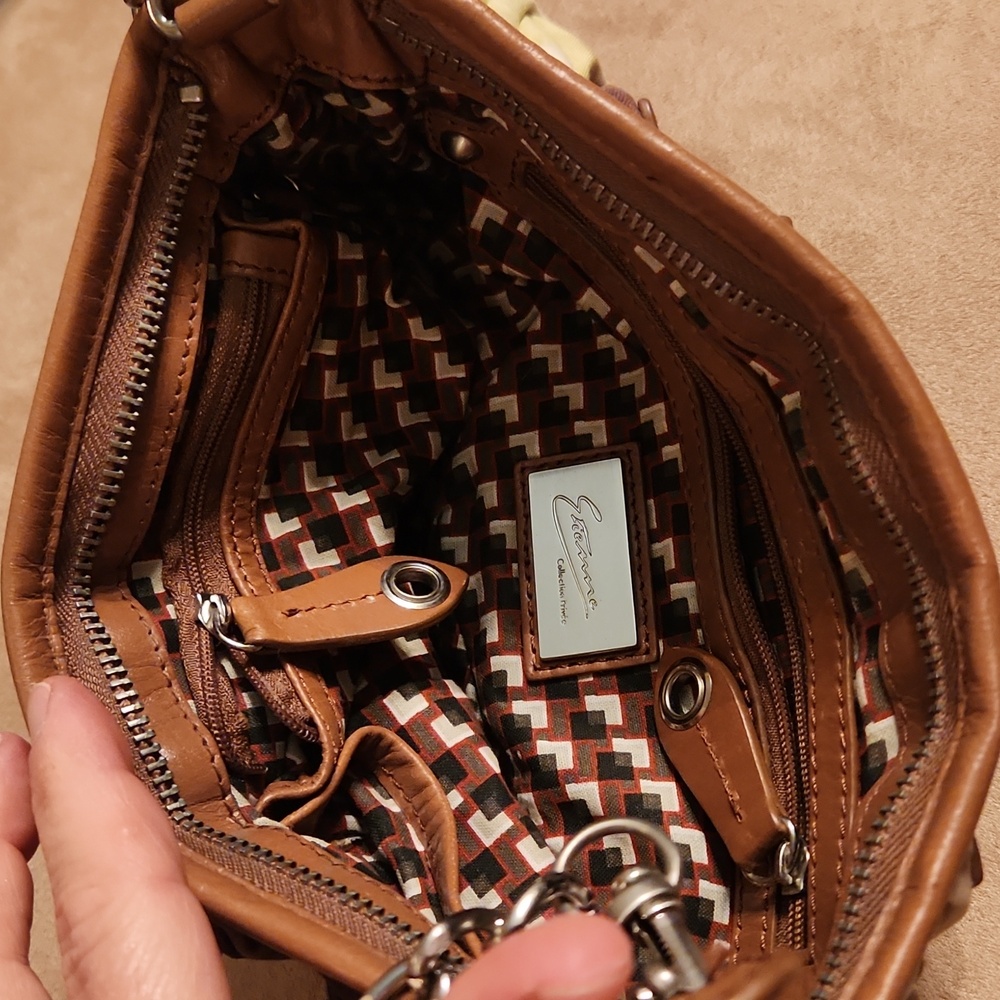 VINTAGE Elienne collection privee tie dyed canvas and brown leather small should - Picture 13 of 17